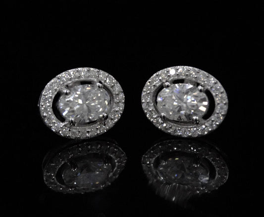 Oval Cut Moissanite Stud Earrings in 925 Sterling Silver, Tiny Stud Earrings for Bridesmaids, Solitaire Halo Stud Earrings, Gift for Women