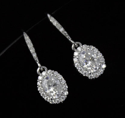 White Moissanite Dangle Earrings in 925 Sterling Silver, Oval Cut Stone Earrings for Her, Statement Jewelry, Perfect for Valentines Day Gift
