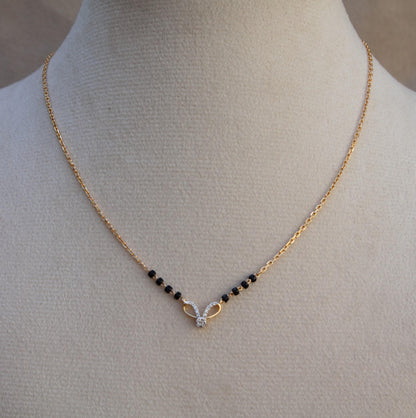 14K Solid Gold Mangalsutra, 0.07 Carat Natural Diamond Mangalsutra For Wedding, Designer Lightweight Diamond Mangalsutra, Minimalist Jewelry