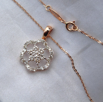 Floral Shape Gold Diamond Jewelry Set, 18k Rose Gold Chain Pendant with Stud Earrings, Real Diamond Bridal Jewelry Set for Wedding Gift