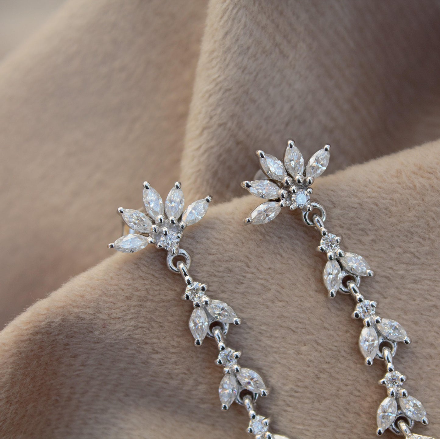 Minimalist Long Moissanite Drop Earring, Chandelier Silver Earrings, Perfect Bridesmaid Gift For Her, Moissanite Sterling Silver Earrings