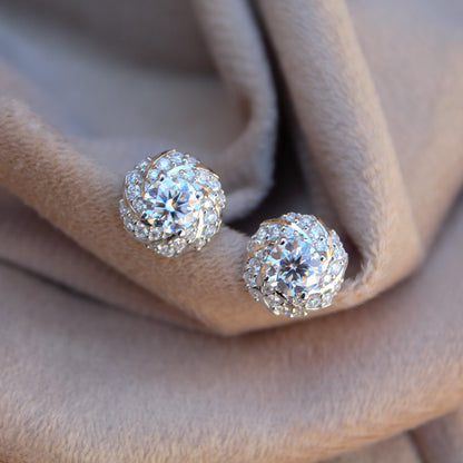 Colorless Moissanite Round Cut Stone Stud Earrings, 925 Sterling Silver Earrings for Her, Push Back Earrings, Solitaire Handmade Earrings