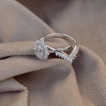 Moissanite Engagement Chevron Ring,925Sterling Silver Stackable Ring, Vintage Bridal Jewelry Set, Silver Stacking Ring, Art Deco Curved Ring