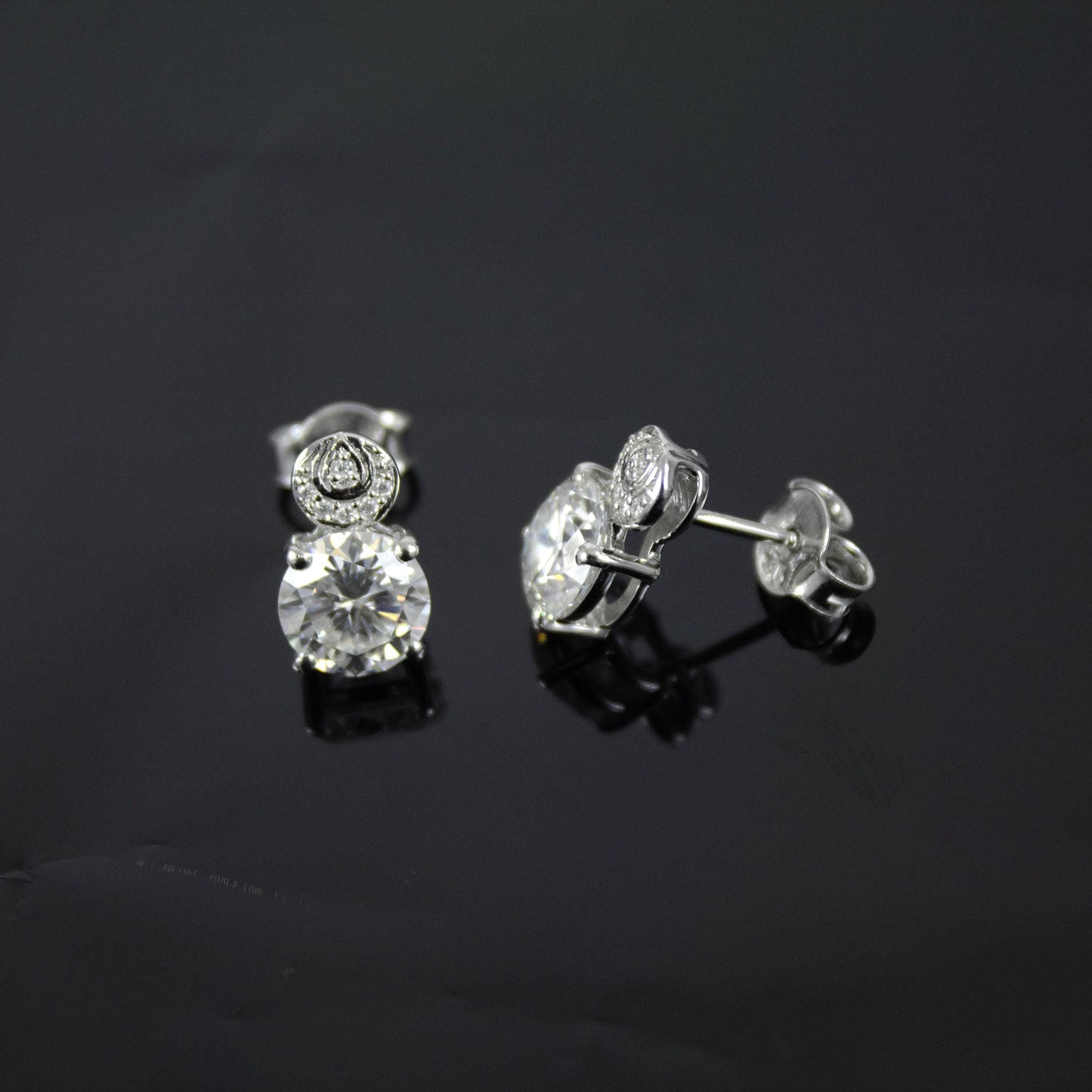 Statement Moissanite Stud Dangle Earrings, Round Cut White Stone Everyday Earrings, 925 Sterling Silver Push Back Earrings, Ready To Ship