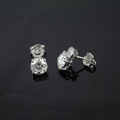Statement Moissanite Stud Dangle Earrings, Round Cut White Stone Everyday Earrings, 925 Sterling Silver Push Back Earrings, Ready To Ship