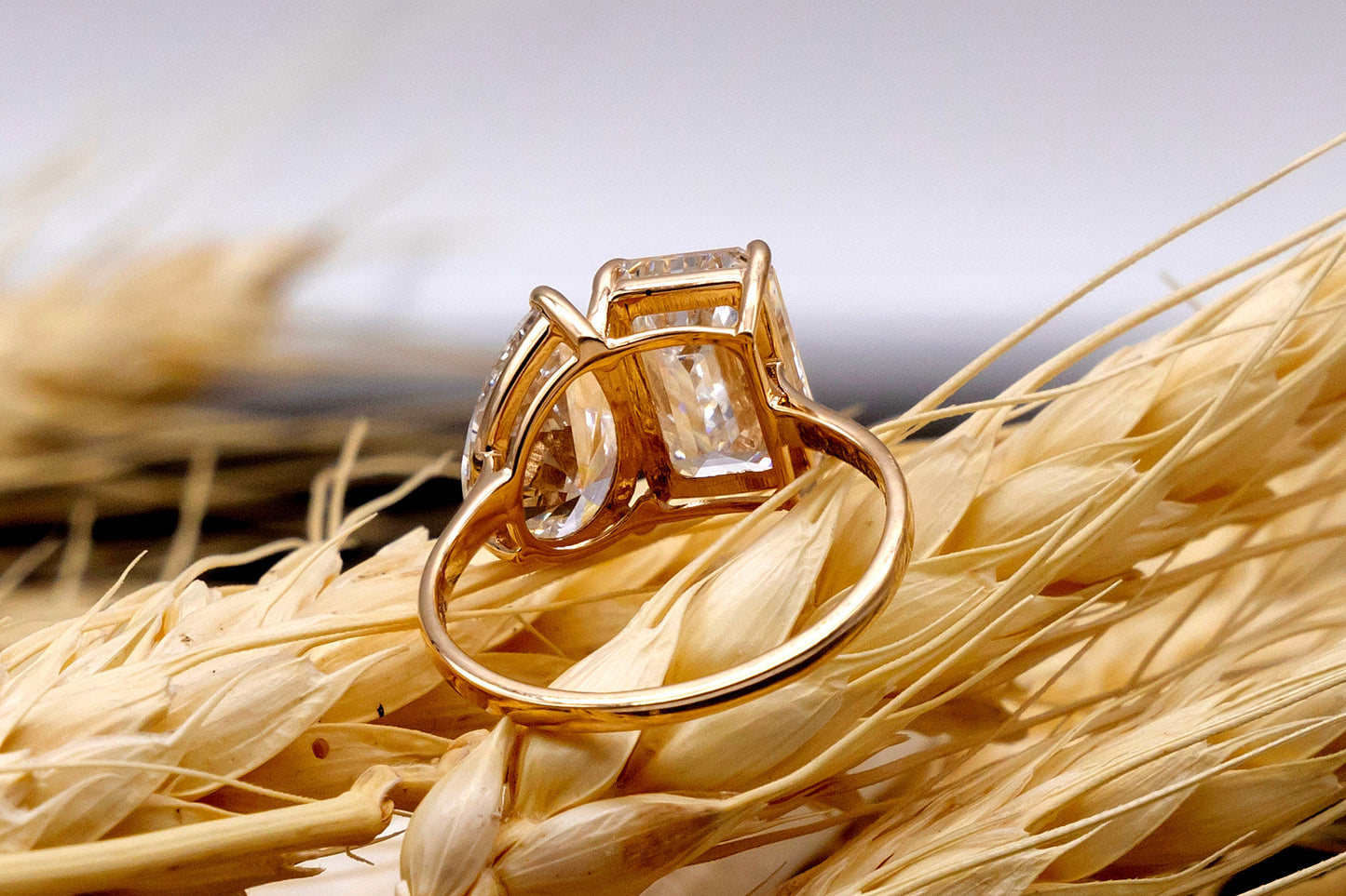 Toi Et Moi Ring, Moissanite Gold Ring, Two Stone Engagement Ring, Bridal Wedding Ring, Anniversary Gift For Her, Statement Solid Gold Ring