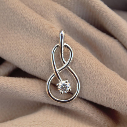 Moissanite 925 Sterling Silver Twisted Style Pendant, Vintage Silver Pendant, Round Cut Vintage Jewelry, Designer Lightweight Travel Jewelry