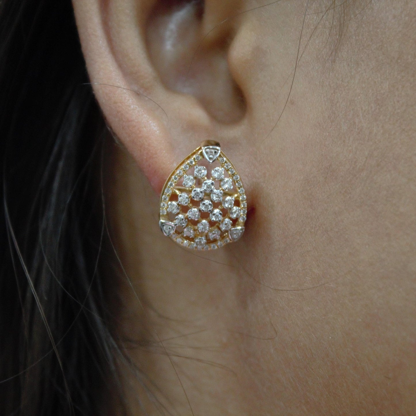 Classic Statement Solid Gold Jewelry Set, Pear Shape Pendant with Earrings, Natural Diamond Necklace Earrings Set, 18K Gold Jewelry for Mom