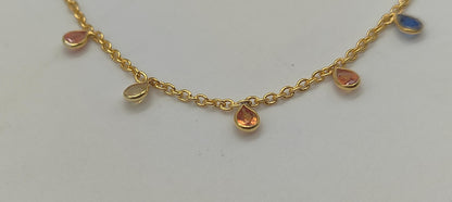 Multi Sapphire Charm Necklace, Rainbow Sapphire Jewelry, 925 Sterling Silver Necklace, Handmade Necklace for Bride, Minimalist Necklace