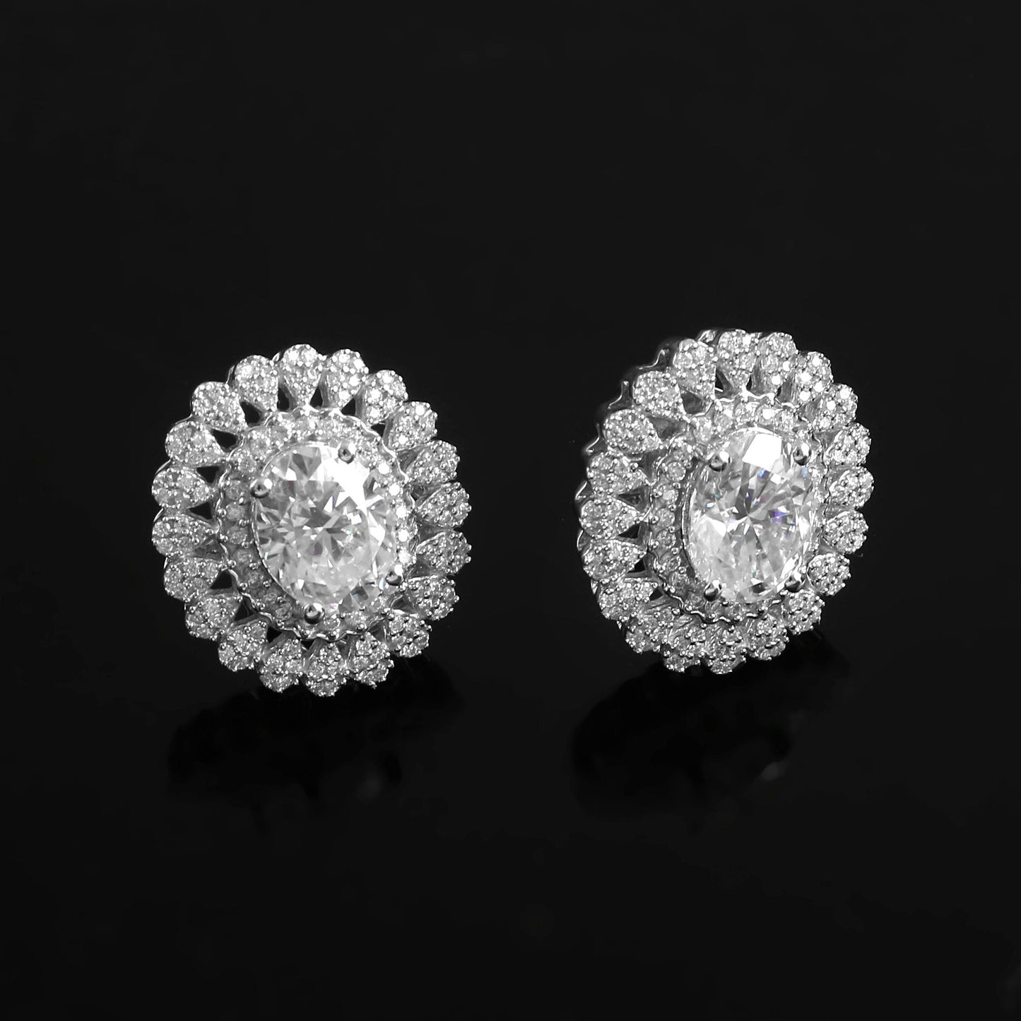 Colorless Moissanite Halo Earrings, Push Back/Screw Back Earrings, Wedding Stud Earrings for Women, White Gold Earrings, Anniversary Gifts