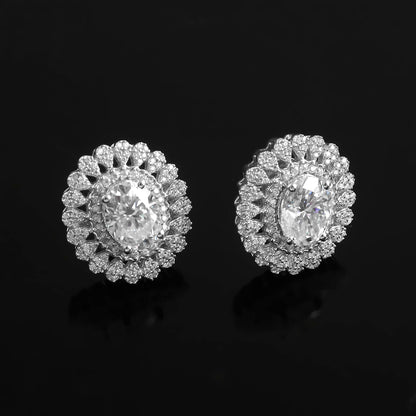 Colorless Moissanite Halo Earrings, Push Back/Screw Back Earrings, Wedding Stud Earrings for Women, White Gold Earrings, Anniversary Gifts