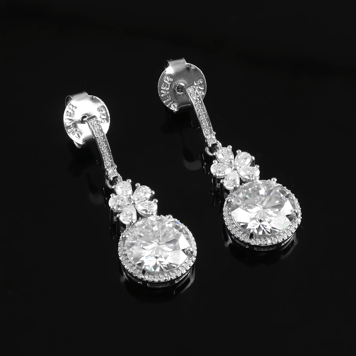 White Gold Moissanite Earrings, Designer Engagement Earrings, Floral Earrings, Colorless Moissanite Jewelry, 14K Gold Earrings for Bride