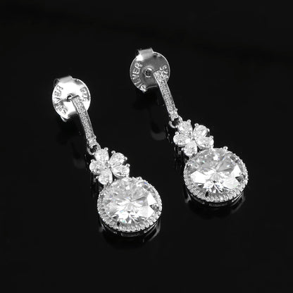 White Gold Moissanite Earrings, Designer Engagement Earrings, Floral Earrings, Colorless Moissanite Jewelry, 14K Gold Earrings for Bride