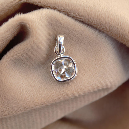 Cushion Cut Moissanite 925 Sterling Silver Pendant, Faceted Cut Stone Pendant, Dainty White Stone Jewelry, Perfect Gift for Men and Women