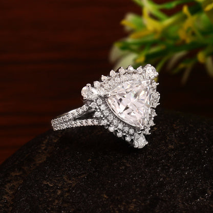 Vintage Lab Grown Diamond Engagement Ring, Trillion Cut Ring, Halo Wedding Ring, Promise Ring, 14K-18K Solid Gold Anniversary Ring For Her