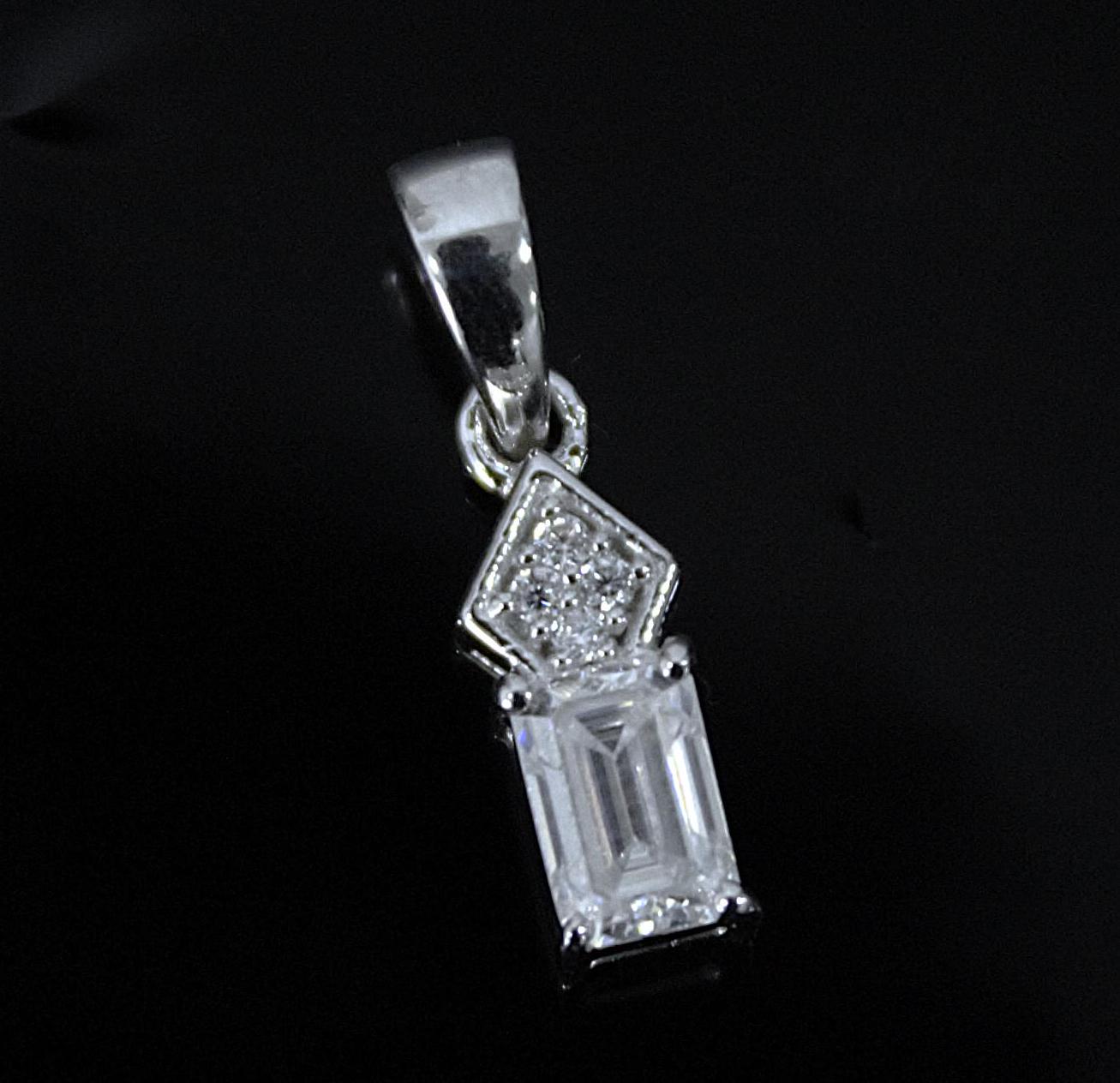 Emerald Cut Silver Charm Pendant, Colorless Moissanite Dainty Pendant, 925 Sterling Silver Jewelry, Tiny Pendant, White Moissanite Jewelry