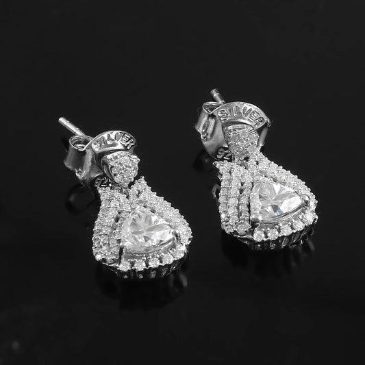 Brilliant Moissanite Stud Dangle Earrings, Push Back Earrings, 14k Solid White Gold Earrings, Victorian Earrings, Women's Wedding Earrings