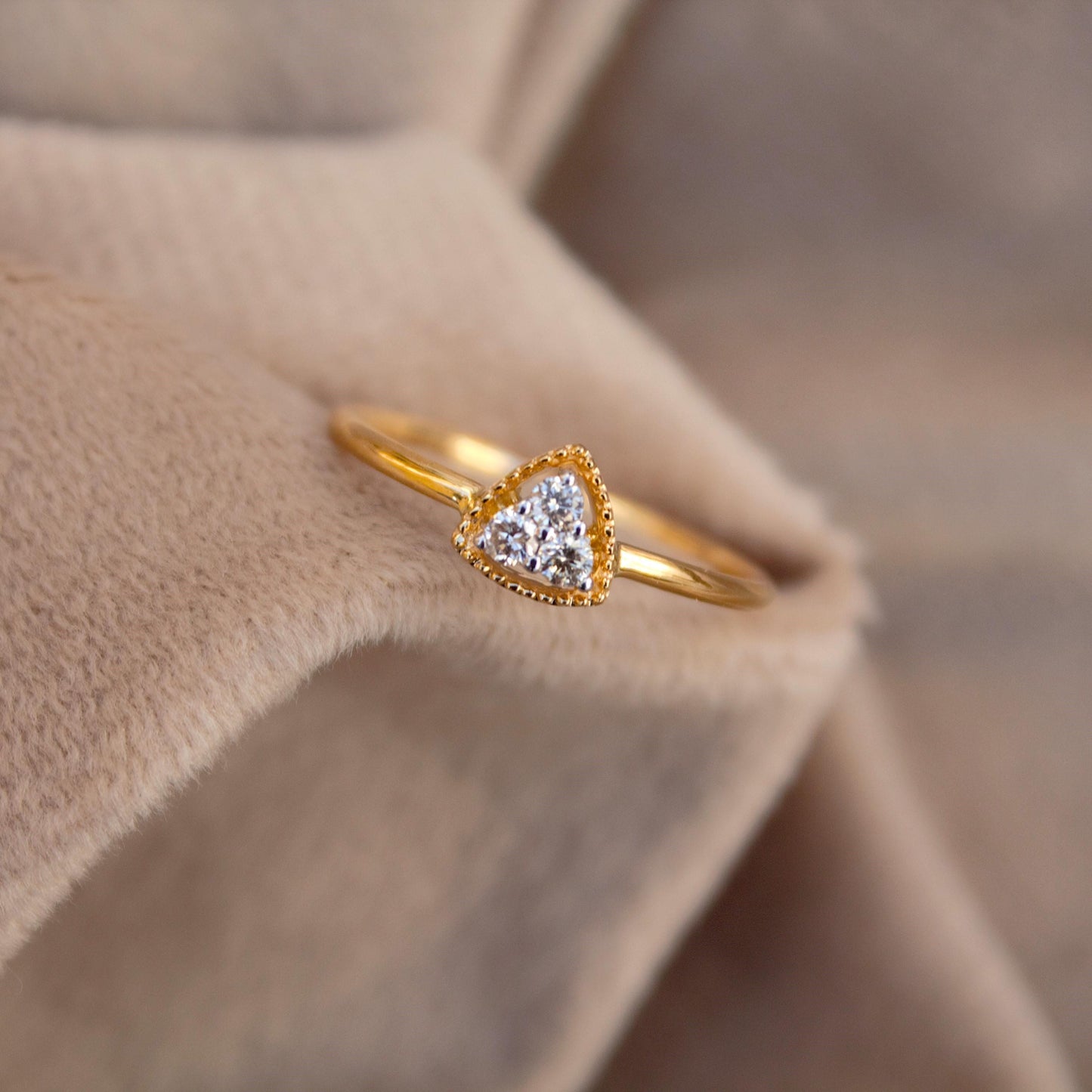 18K Solid Gold Jewelry, 0.11 Carat Natural Diamond Ring, IGi Certified Diamond Jewelry, Three Stone Diamond Ring, Promise Ring For Her