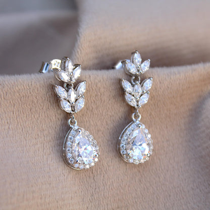 Colorless Moissanite Drop Earrings, 925 Sterling Silver Push Back Earrings, Earrings for Bride, Silver Wedding Jewelry, Perfect Gift for Her