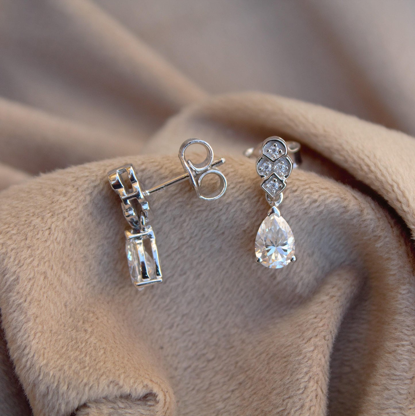 Pear Drop & Dangle Earrings, Moissanite Silver Earrings, Push Back Silver Earrings With 925 Stamped, Moissanite Lightweight Dangle Earrings