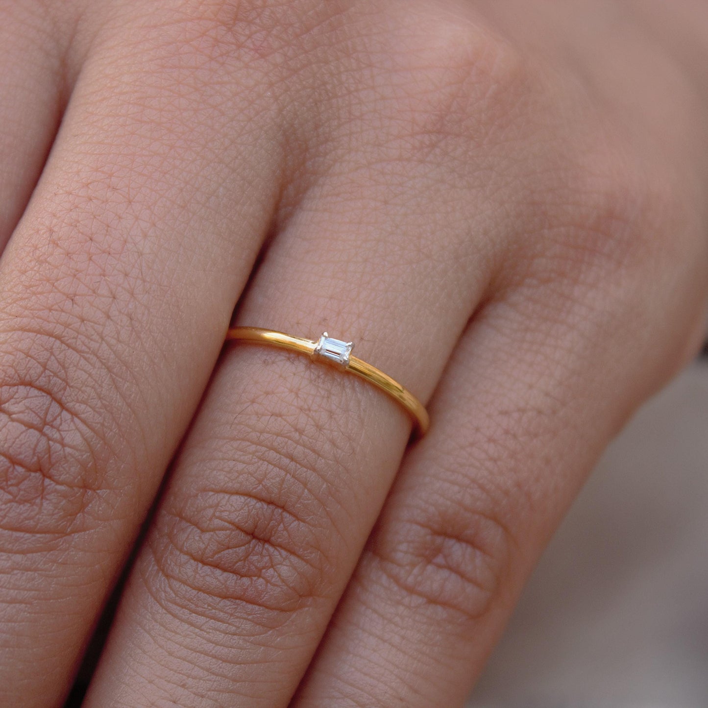 US 6 Ring, 1 Gram Single Stone Ring, Baguette Cut Moissanite Ring For Her, 18K Solid Gold Jewelry, Thin Gold Ring, Propose Ring for Her