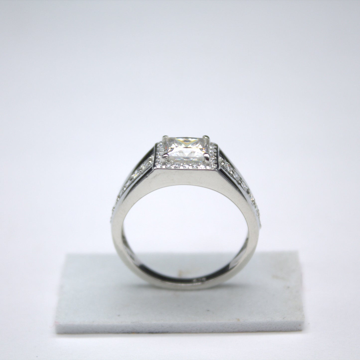 925 Sterling Silver Ring, Men's Moissanite Ring, Engagement Ring For Him, D Color VVS Moissanite Ring, Princess Cut Moissanite Halo Ring