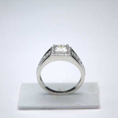 925 Sterling Silver Ring, Men's Moissanite Ring, Engagement Ring For Him, D Color VVS Moissanite Ring, Princess Cut Moissanite Halo Ring
