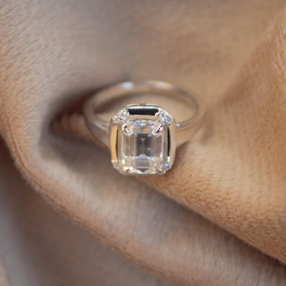 Sterling Silver Moissanite Emerald Cut Ring, 925 Silver Jewelry for Men, Vintage Style Solitaire Ring, Perfect Engagement Ring for Groom