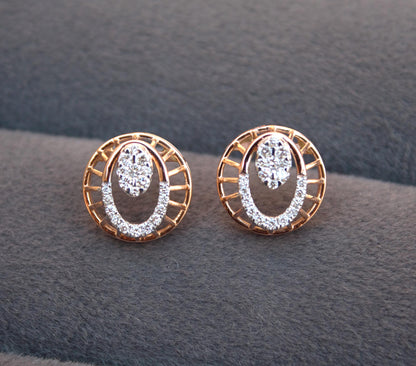 18K Rose Gold Natural Diamond Necklace and Earrings Set, Designer Vintage Gold Jewelry, VSSI Diamond Jewelry Set, Wedding Gift for Bride