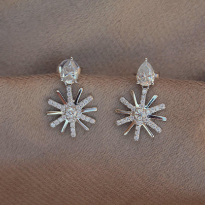 Moissanite Cluster Flower Stud Dangle Earrings, Designer Party Wear Earrings, Floral Shape Earrings for Women, Vintage Earrings in Silver