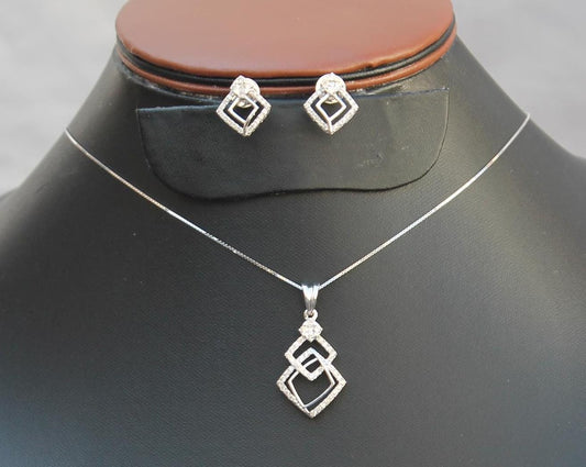 Diamond Gold Necklace with Earrings, 18K Gold Jewelry Set, Designer Gold Jewelry, Real Diamond Pendant with Chain and Stud Earrings Set