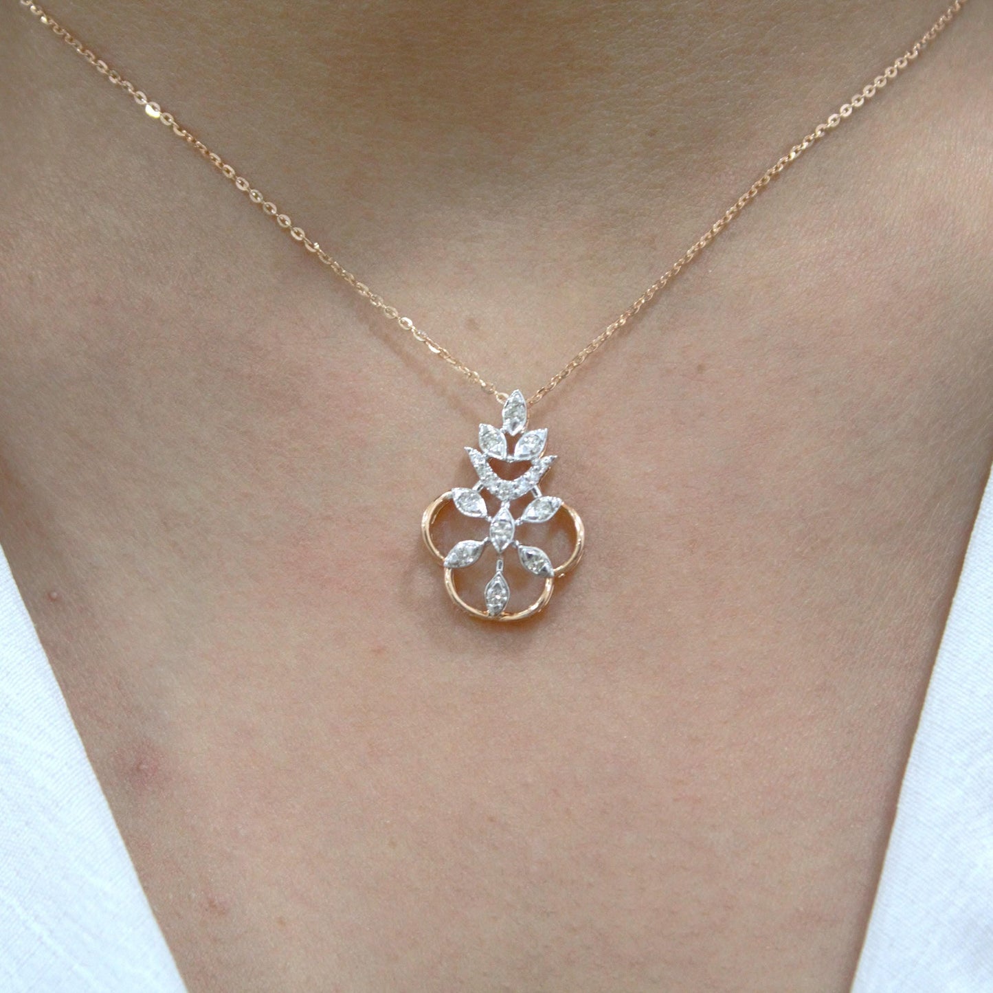 18k Solid Rose Gold Necklace Set, Real Diamond Jewelry Set for Her, Diamond Necklace with Stud Earrings, IGI Certified Jewelry Birthday Gift