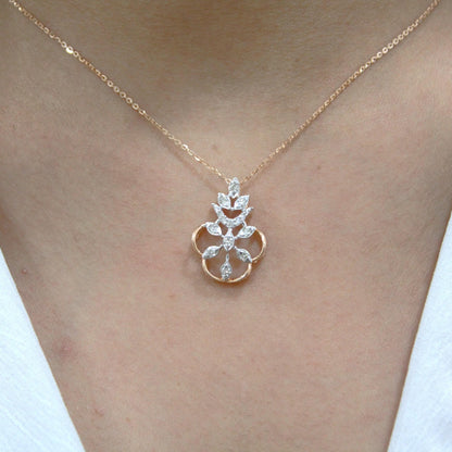 18k Solid Rose Gold Necklace Set, Real Diamond Jewelry Set for Her, Diamond Necklace with Stud Earrings, IGI Certified Jewelry Birthday Gift