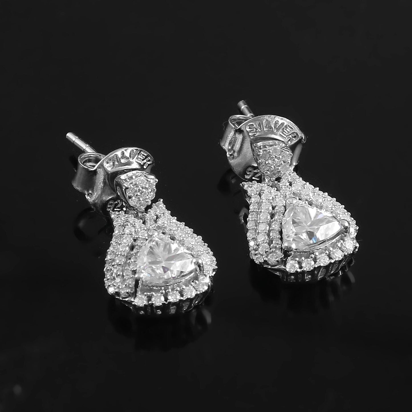 Lab Grown Diamond Earrings, Solitaire Diamond Earrings, 14K White Gold Stud Dangle Earrings, Victorian Earrings, Anniversary Gift for Wife