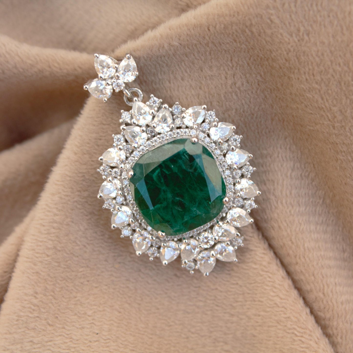 925 Sterling Silver Pendant, Delicate Without Chain Silver Pendant, Cushion Emerald with Moissanite Jewelry, Pendant for Birthday Gift