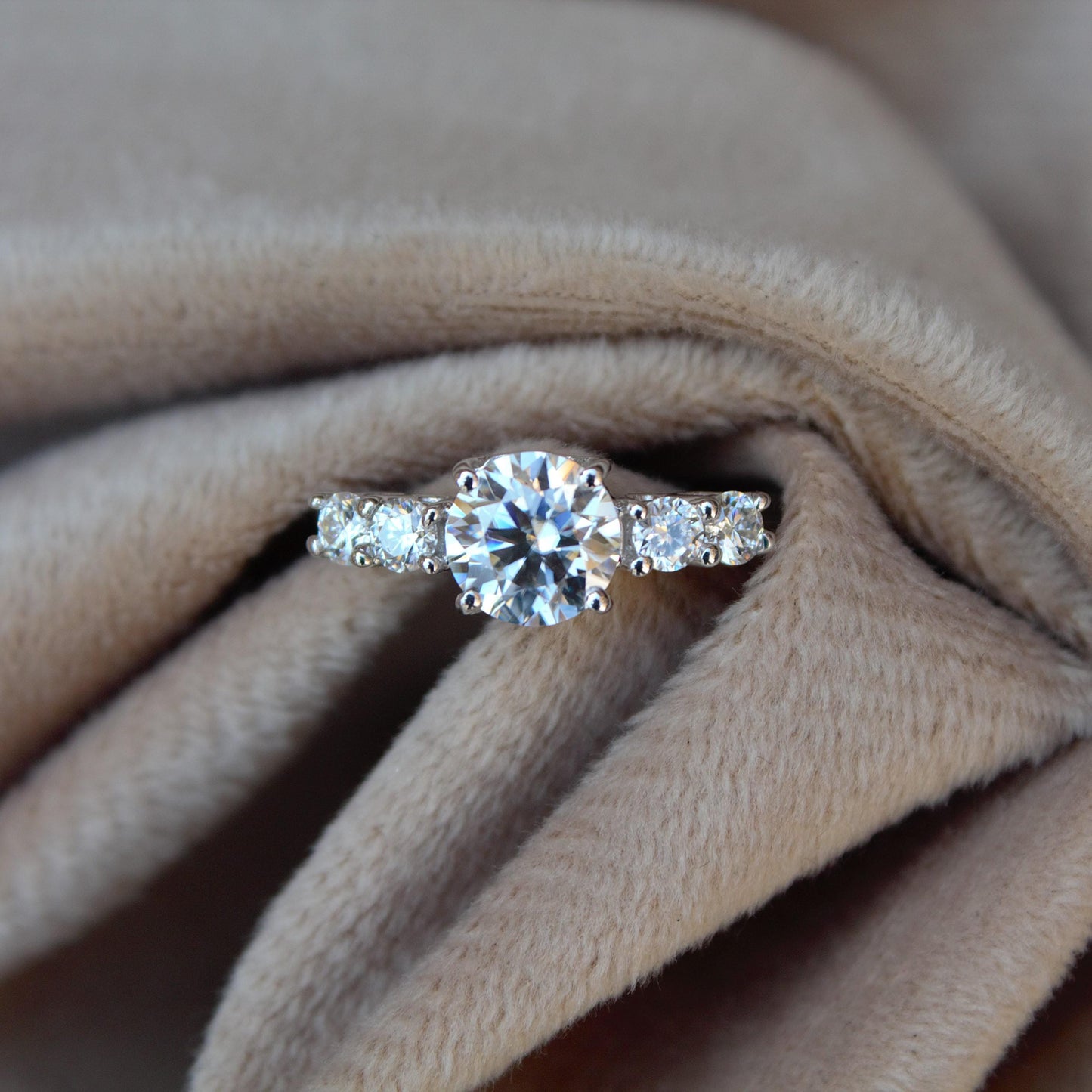 Round Cut Moissanite Ring in 925 Sterling Silver, Solitaire Silver Ring, Stackable Propose Ring, Engagement Gift for Bride, Statement Ring