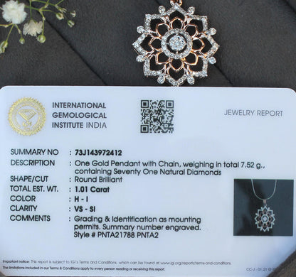 Natural Diamond Gold Jewelry For Anniversary Gift, 18K Real Gold Diamond Pendant Earring Set, IGI Certified Jewelry, Perfect Gift For Wife