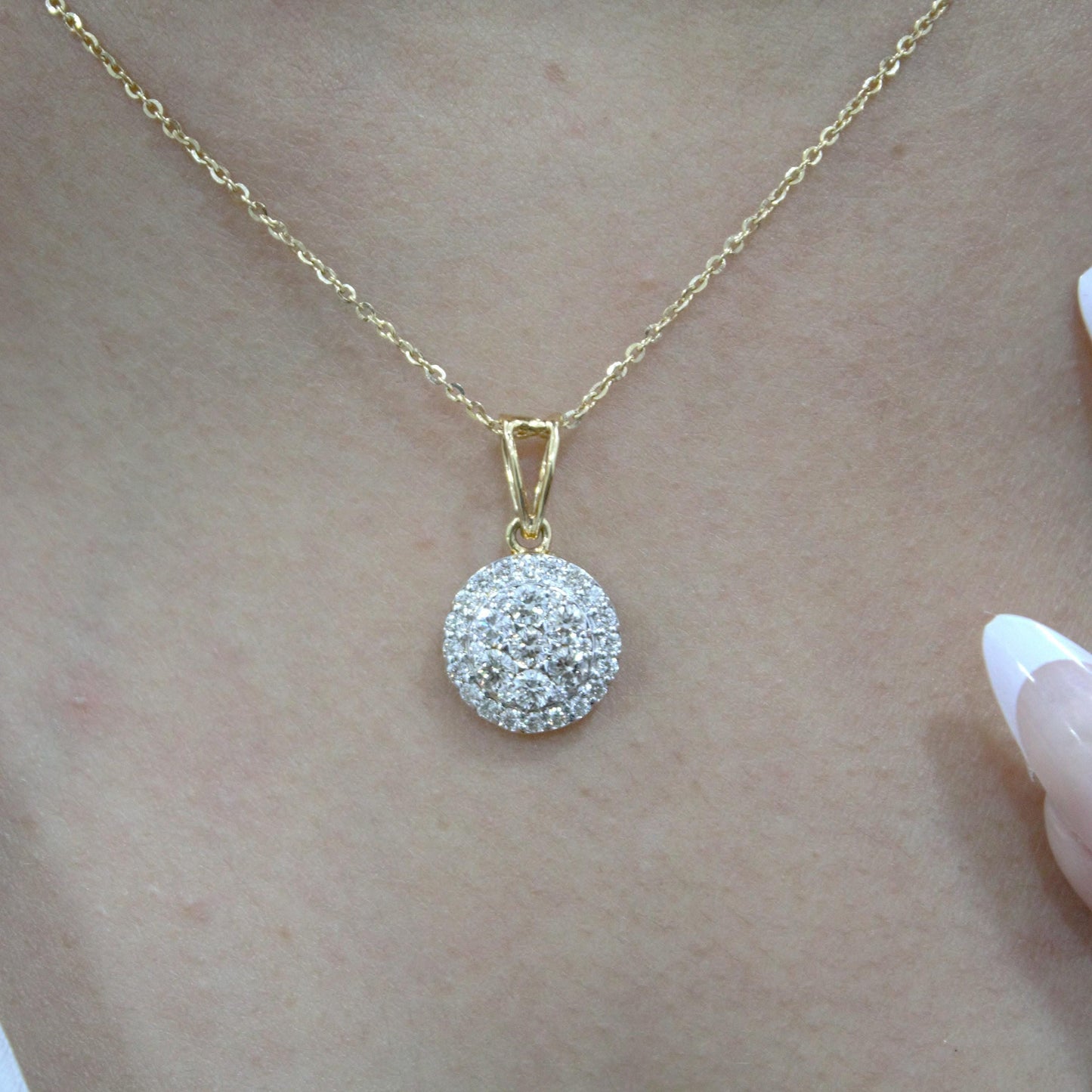 Gold Solitaire Halo Pendant Earrings Set, Real Diamond Jewelry Bridal Set, Round Shape Jewelry,18k Yellow Gold Necklace Earrings Set for Her