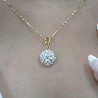 Gold Solitaire Halo Pendant Earrings Set, Real Diamond Jewelry Bridal Set, Round Shape Jewelry,18k Yellow Gold Necklace Earrings Set for Her