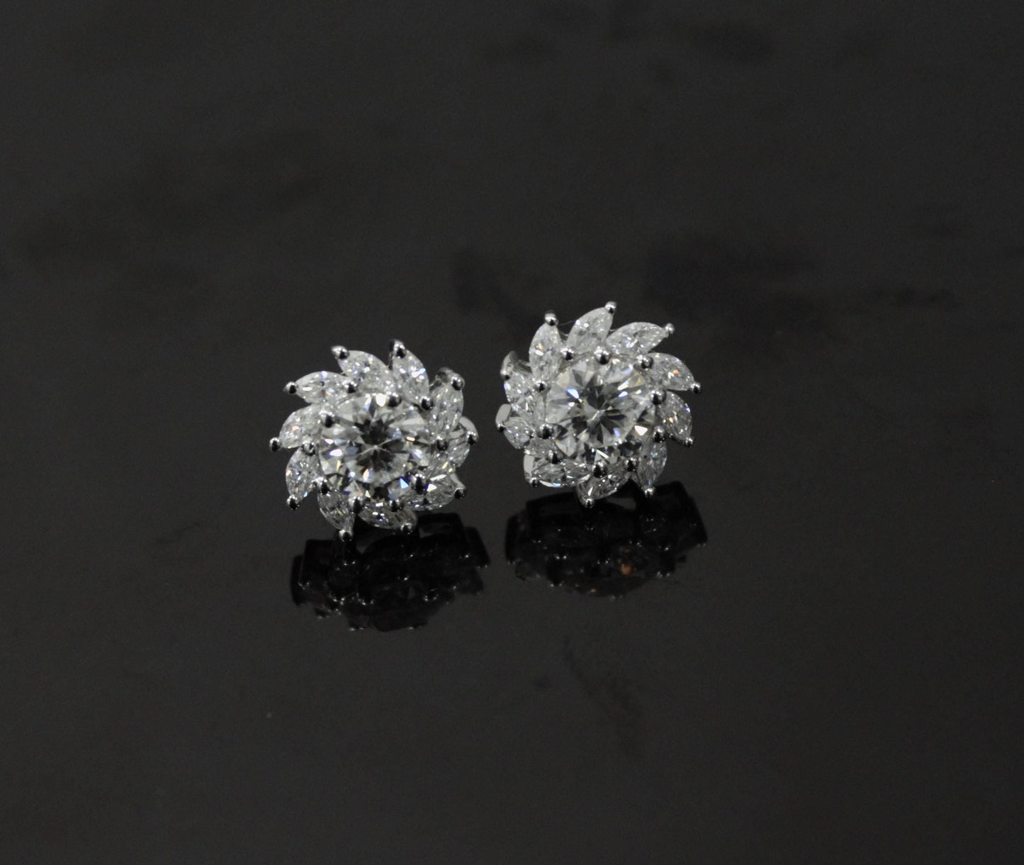 Moissanite Stud Earrings in 925 Sterling Silver, Marquise and Round Cut Stone Earrings, Floral Shape Earrings for Bride, White Stone Studs