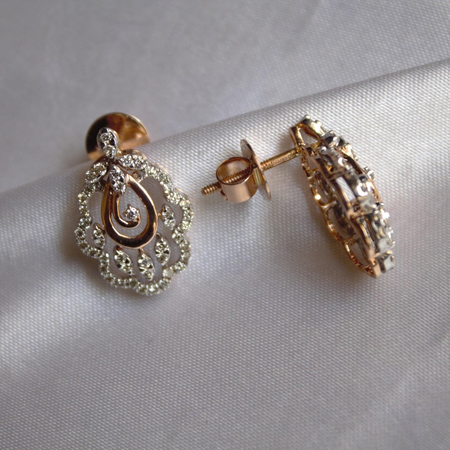 Solid 18k Rose Gold Designer Cluster Jewelry, IGI Certified Real Diamond Pendant Earrings Set, Delicate Necklace Earrings Set, Gift for Mom