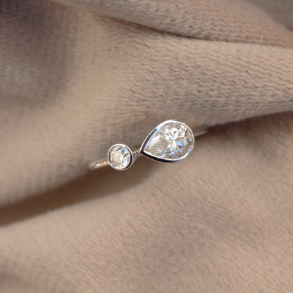 925Sterling Silver Moissanite Anniversary Ring, Pear and Round Cut Stone Ring, Minimalist Stackable Ring, Perfect Moissanite Jewelry for Her