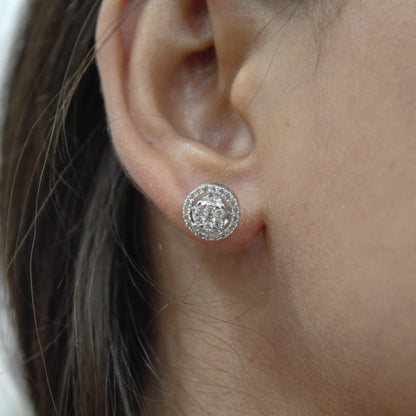 18K White Gold Solitaire Halo Jewelry Set, IGI Certified Diamond Jewelry, Gold Chain Pendant Necklace with Stud Earrings, Dainty Jewelry Set