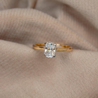 Long Cushion Cut With Melee Round Moissanite Ring, 14K Solid Yellow Gold Moissanite Ring, 7 US Gold Ring For Women, Perfect Anniversary Gift