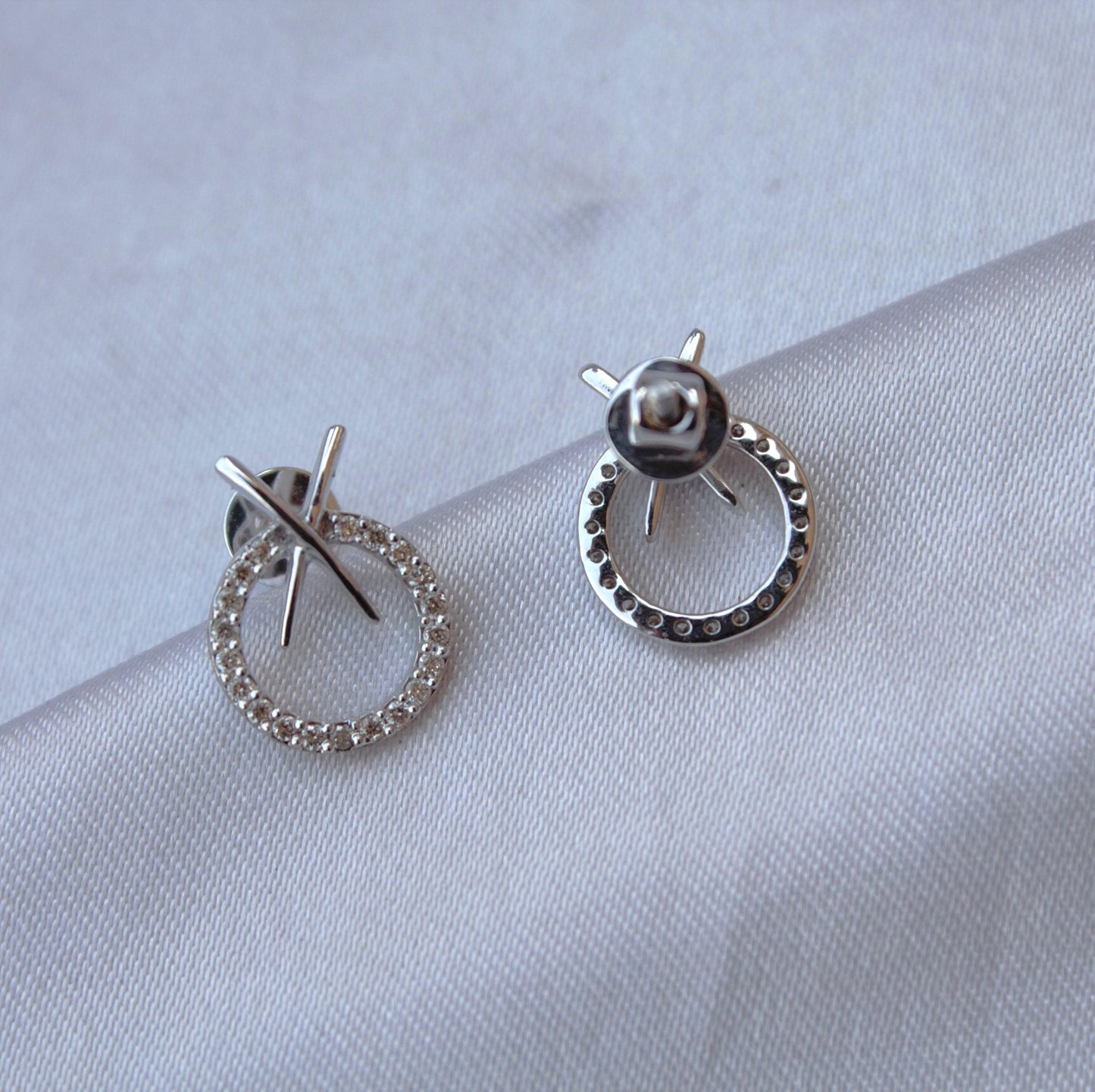 Minimalist Real Diamond Necklace Earring Set, 18k White Gold Jewelry Set, Gold Chain Pendant with Stud Earrings, Perfect Engagement Jewelry