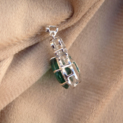 Green Inclusions Emerald With Moissanite Pendant, 925 Sterling Silver Moissanite Pendant For Gift, Victorian Style Pendant Without Chain