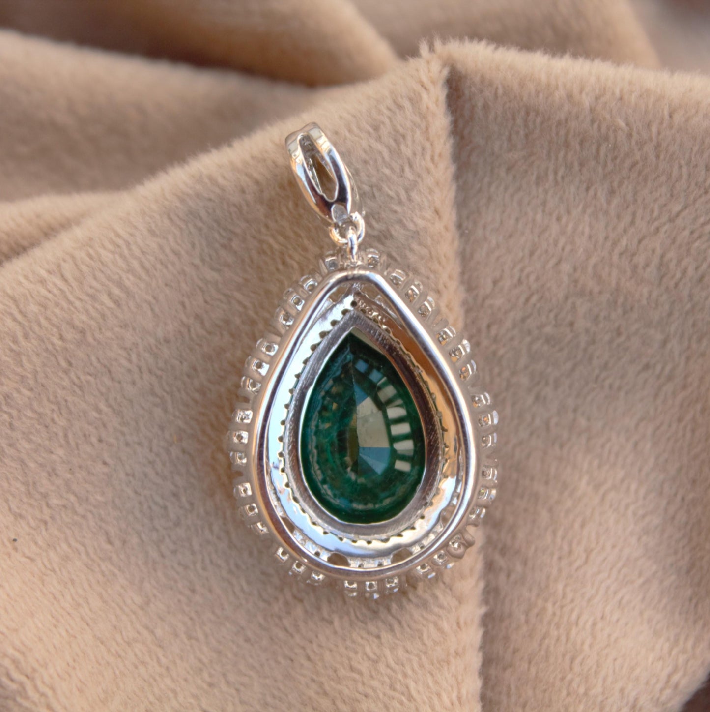 Pear Cut Green Emerald Inclusion with Moissanite Pendant, 925 Sterling Silver Statement Pendant, Delicate Green Stone Pendant for Chain