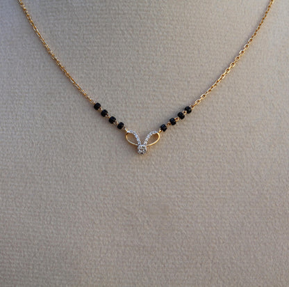 14K Solid Gold Mangalsutra, 0.07 Carat Natural Diamond Mangalsutra For Wedding, Designer Lightweight Diamond Mangalsutra, Minimalist Jewelry