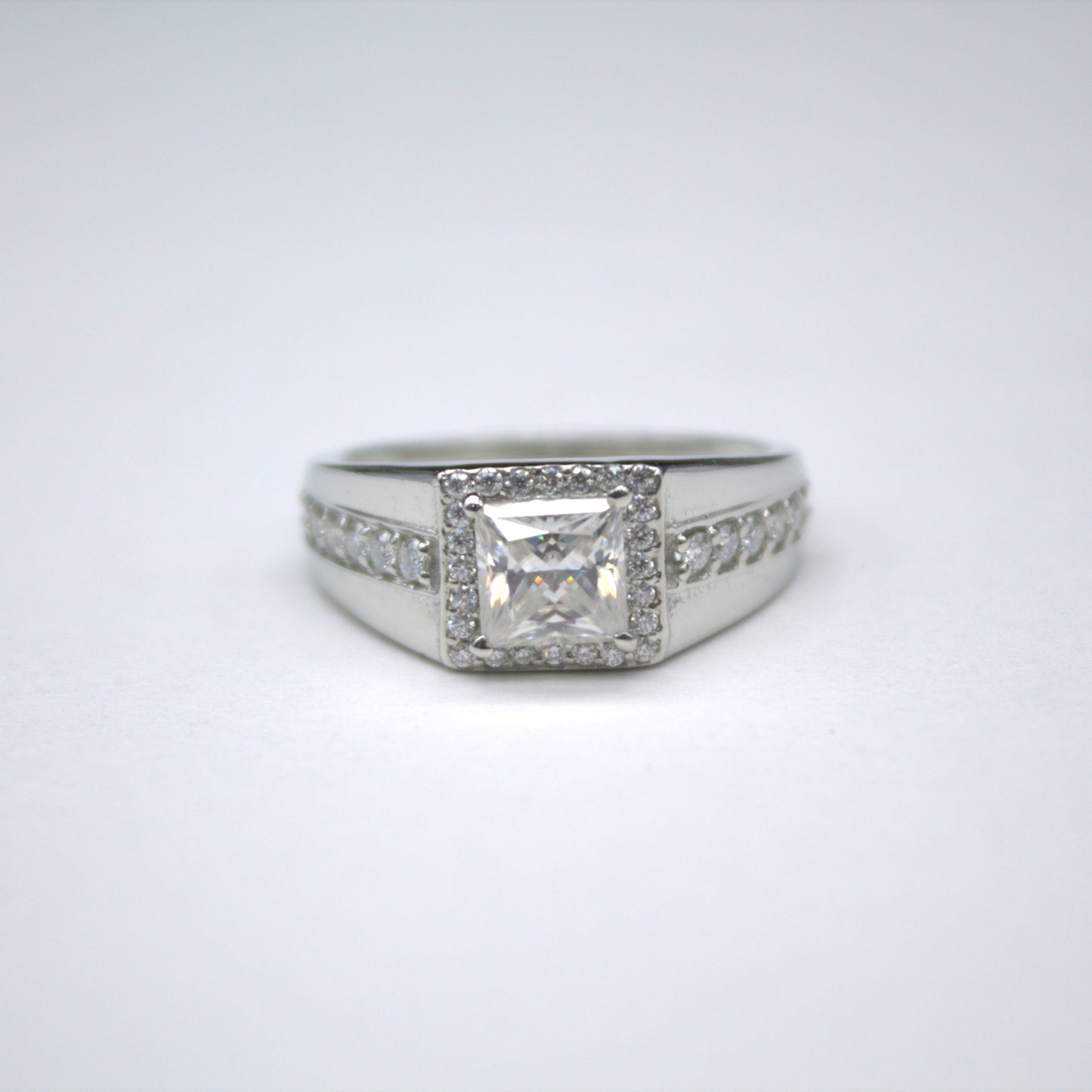 925 Sterling Silver Ring, Men's Moissanite Ring, Engagement Ring For Him, D Color VVS Moissanite Ring, Princess Cut Moissanite Halo Ring