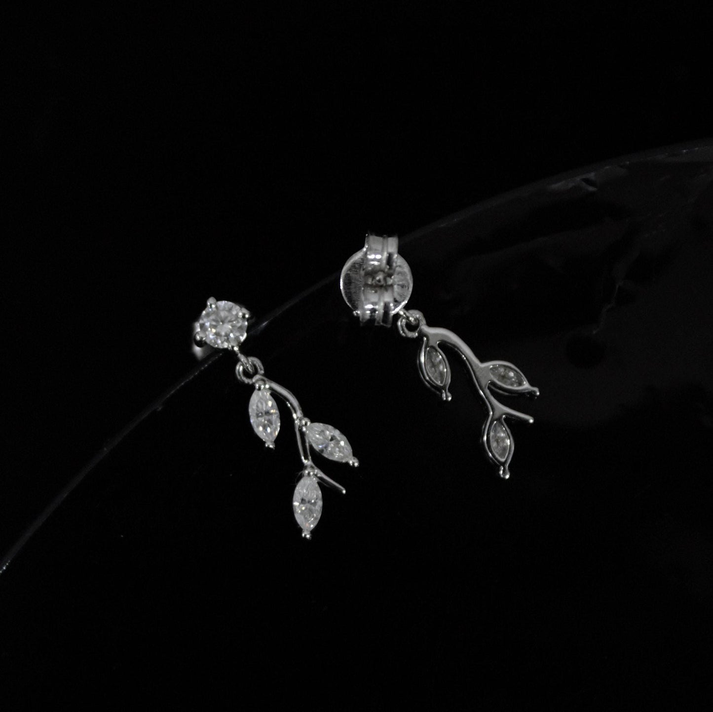 Moissanite Stud Dangle Earrings for Women, 925 Sterling Silver Earrings, Round and Marquise Stone Earrings, Colorless Moissanite Jewelry